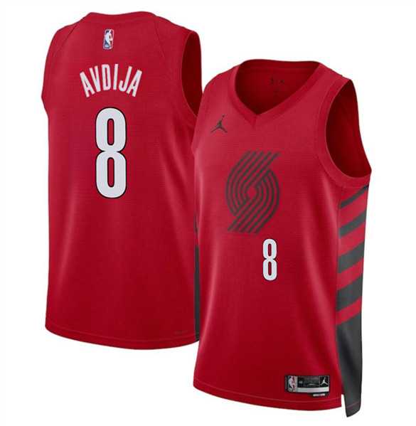 Mens Portland Trail Blazers #8 Deni Avdija Red Statement Edition Stitched Basketball Jersey Dzhi